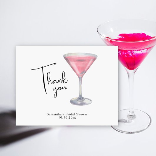 Waterverf Roze Cocktail Bruiloft Dank je Bedankkaart