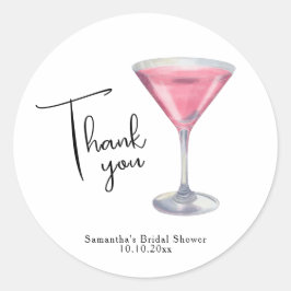 Waterverf Roze Cocktail Bruiloftsborrel Bedankt Ronde Sticker