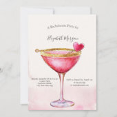 Waterverf Roze Cocktail Hart Bachelorette Party Kaart (Voorkant)