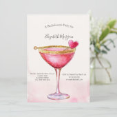 Waterverf Roze Cocktail Hart Bachelorette Party Kaart (Staand voorkant)