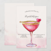 Waterverf Roze Cocktail Hart Bachelorette Party Kaart (Voorkant / Achterkant)