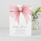 Waterverf Roze Coquette Bow Script Baby shower Kaart (Staand voorkant)