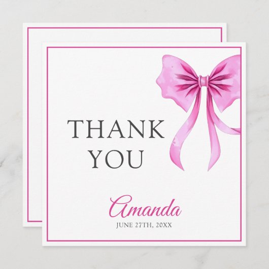 Waterverf Roze Coquette Bow Sweet 16 Verjaardag Bedankkaart (Voorkant / Achterkant)