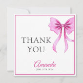 Waterverf Roze Coquette Bow Sweet 16 Verjaardag Bedankkaart (Voorkant)