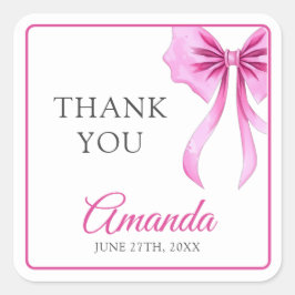 Waterverf Roze Coquette Bow Sweet 16 Verjaardag Vierkante Sticker