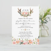 Waterverf Roze Cream Floral Antlers Weddenschap Kaart (Staand voorkant)
