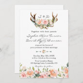 Waterverf Roze Cream Floral Antlers Weddenschap Kaart (Voorkant / Achterkant)