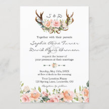 Waterverf Roze Cream Floral Antlers Weddenschap