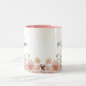 Waterverf Roze Cream Flowers | Naam Monogram Tweekleurige Koffiemok (Center)