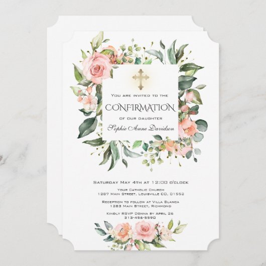 Waterverf Roze Crème Bloem Meisje Bevestiging Kaart (Voorkant / Achterkant)