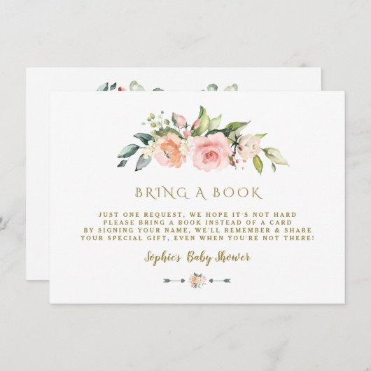 Waterverf Roze Crème Bloemen Breng Een Boek Informatiekaartje (Voorkant / Achterkant)