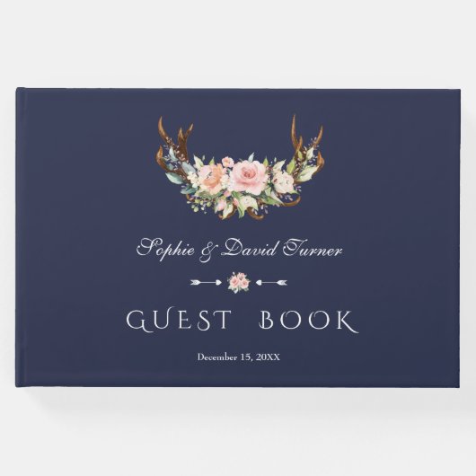 Waterverf Roze Crème Bloemige Geweien Bruiloft Gastenboek (Voorkant)