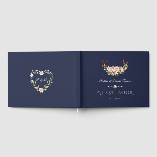 Waterverf Roze Crème Bloemige Geweien Bruiloft Gastenboek (Volledig)