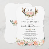 Waterverf Roze Crème Bloemige Geweien Sweet 16 Kaart (Voorkant / Achterkant)