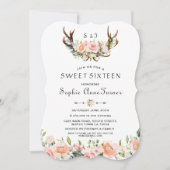 Waterverf Roze Crème Bloemige Geweien Sweet 16 Kaart (Voorkant)