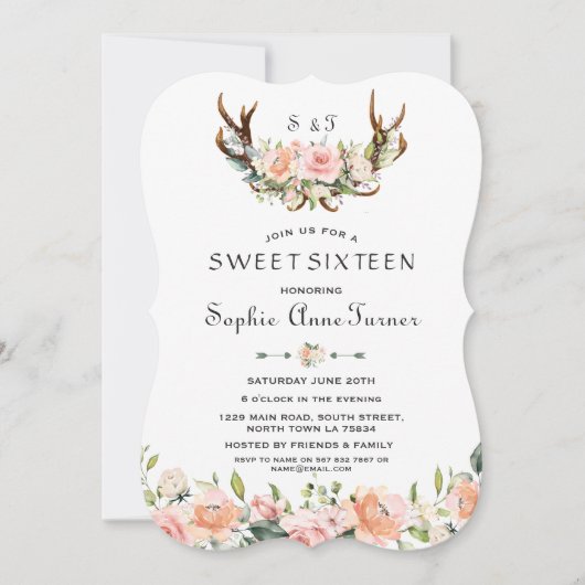 Waterverf Roze Crème Bloemige Geweien Sweet 16 Kaart (Voorkant)