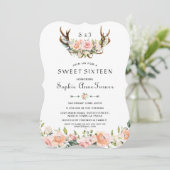 Waterverf Roze Crème Bloemige Geweien Sweet 16 Kaart (Staand voorkant)