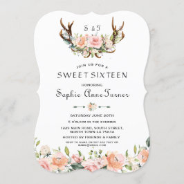 Waterverf Roze Crème Bloemige Geweien Sweet 16 Kaart