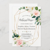 Waterverf Roze crème Floral Gold repesial Dinner Kaart (Voorkant / Achterkant)