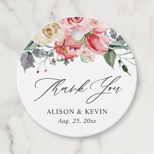 Waterverf Roze Crème Roos Bloemige Dank Je Bedankjes Labels (Voorkant)