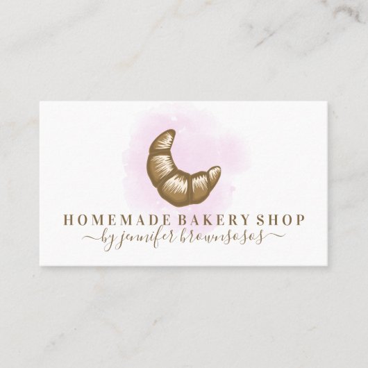 Waterverf Roze croissant Homemade Bakery Shop Visitekaartje (Voorkant)