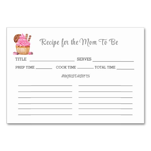 Waterverf roze cupcake Baby shower Recept Kaart (Voorkant)