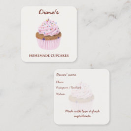 Waterverf Roze Cupcake Bakkerij Vierkante Visitekaartje