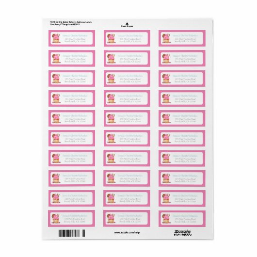 Waterverf Roze Cupcake Chocolade Retouradres Etiket (Full Sheet)