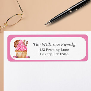 Waterverf roze cupcake met chocola personaliseren etiket