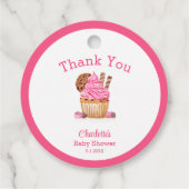 Waterverf roze cupcake met chocolade Baby shower Bedankjes Labels (Achterkant)