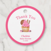 Waterverf roze cupcake met chocolade Baby shower Bedankjes Labels (Voorkant)