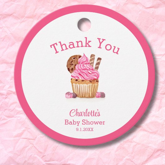 Waterverf roze cupcake met chocolade Baby shower Bedankjes Labels