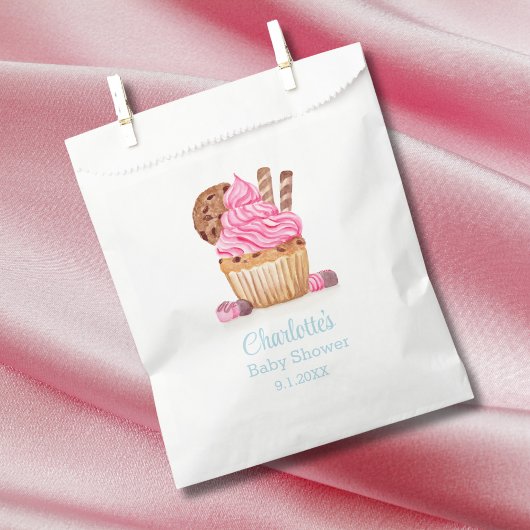 Waterverf roze cupcake met chocolade Baby shower Bedankzakje