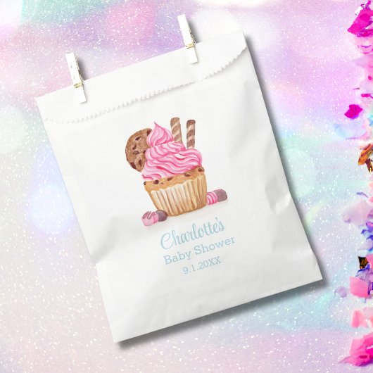 Waterverf roze cupcake met chocolade Baby shower Bedankzakje