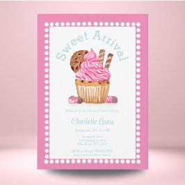 Waterverf roze cupcake met chocolade Baby shower Kaart