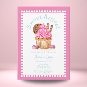 Waterverf roze cupcake met chocolade Baby shower Kaart
