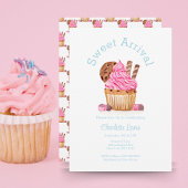 Waterverf roze cupcake met chocolade Baby shower Kaart