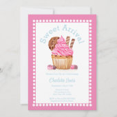 Waterverf roze cupcake met chocolade Baby shower Kaart (Voorkant)