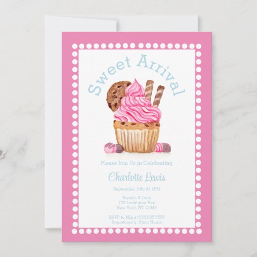 Waterverf roze cupcake met chocolade Baby shower Kaart (Voorkant)