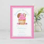 Waterverf roze cupcake met chocolade Baby shower Kaart (Staand voorkant)