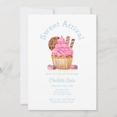 Waterverf roze cupcake met chocolade Baby shower Kaart (Voorkant)