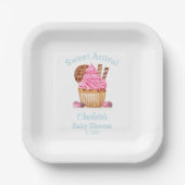 Waterverf roze cupcake met chocolade Baby shower Papieren Bordje (Voorkant)