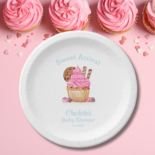 Waterverf roze cupcake met chocolade Baby shower Papieren Bordje