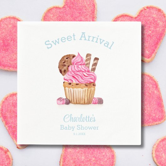 Waterverf roze cupcake met chocolade Baby shower Servet