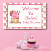Waterverf Roze Cupcake met Chocolade Baby Welkom Spandoek