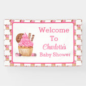 Waterverf Roze Cupcake met Chocolade Baby Welkom Spandoek (Horizontaal)