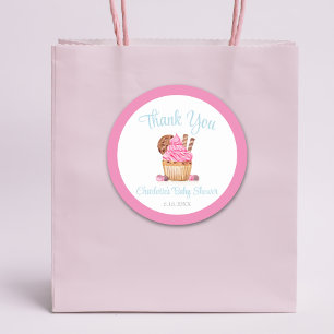 Waterverf Roze Cupcake Met Chocolade Dank Je Ronde Sticker