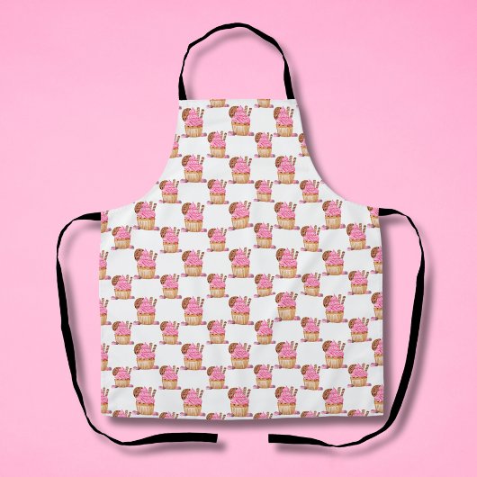 Waterverf roze cupcake met chocolade patroon schort