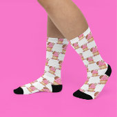 Waterverf roze cupcake met chocolade patroon sokken