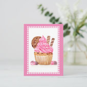 Waterverf Roze Cupcake Met Chocolade Verjaardag Briefkaart (Staand voorkant)